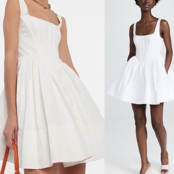 STAUD Landscape babydoll Corset minidress in white